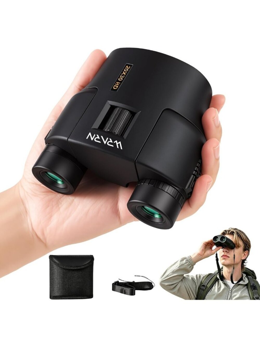 Compact 20x30 Binoculars for Adults - Perfect for Bird Watching & Travel, Black